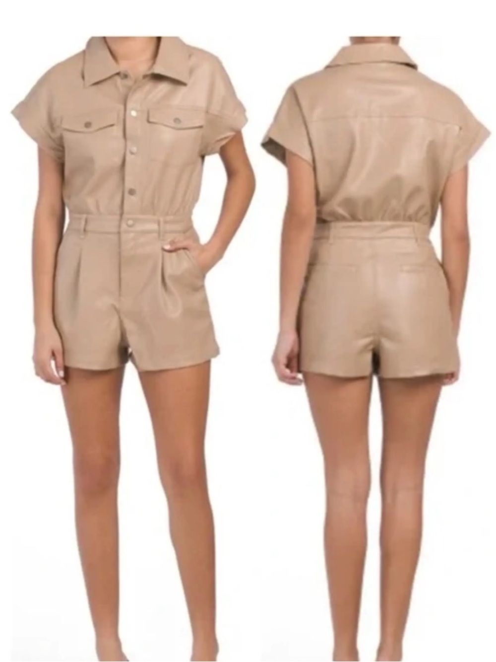 Vintage Havana Tan Short-Sleeve Mini Romper